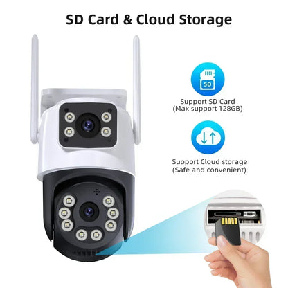8MP Outdoor Wifi PTZ Camera Dual Lens Dual Screen AI Auto Tracking IP Video Surveillance Camera CCTV Two Way Audio