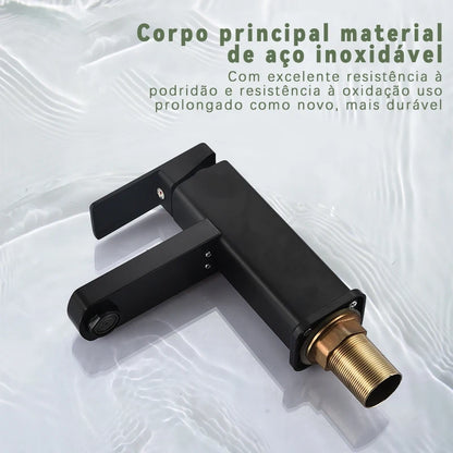 Kitchen Faucet Black Silver Luxury Modern Metal Matte Square Basin Tap