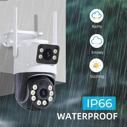 8MP Outdoor Wifi PTZ Camera Dual Lens Dual Screen AI Auto Tracking IP Video Surveillance Camera CCTV Two Way Audio