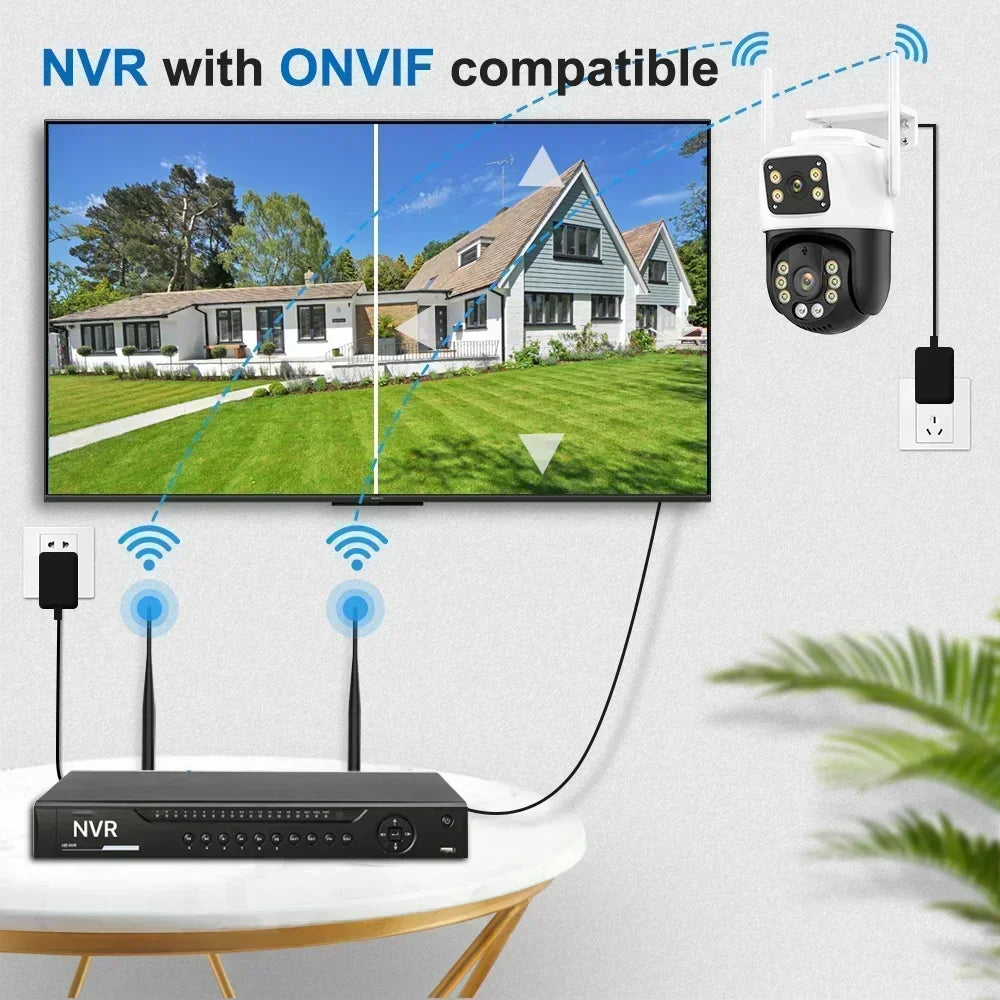 8MP Outdoor Wifi PTZ Camera Dual Lens Dual Screen AI Auto Tracking IP Video Surveillance Camera CCTV Two Way Audio