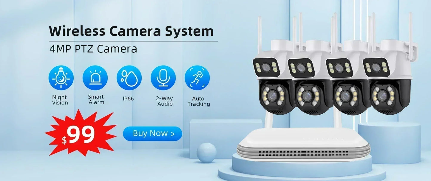 8MP Outdoor Wifi PTZ Camera Dual Lens Dual Screen AI Auto Tracking IP Video Surveillance Camera CCTV Two Way Audio