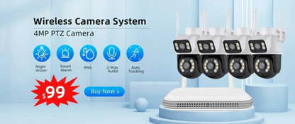 8MP Outdoor Wifi PTZ Camera Dual Lens Dual Screen AI Auto Tracking IP Video Surveillance Camera CCTV Two Way Audio