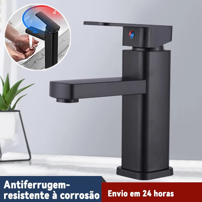 Kitchen Faucet Black Silver Luxury Modern Metal Matte Square Basin Tap